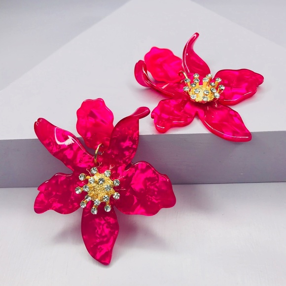 CR Jewelry - Crystal Lily Drop Earrings in Pink